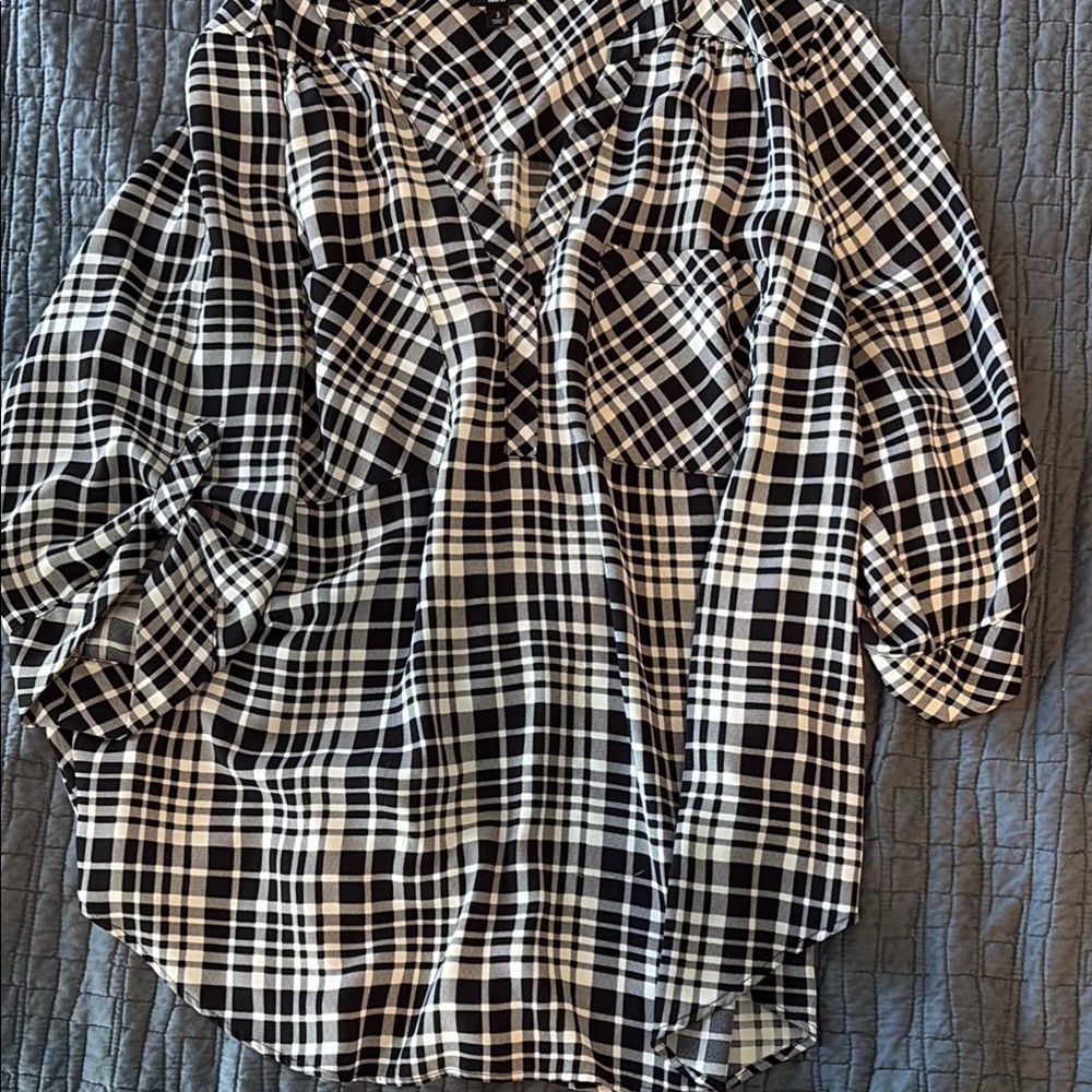 Torrid Black and White Checkered Blouse